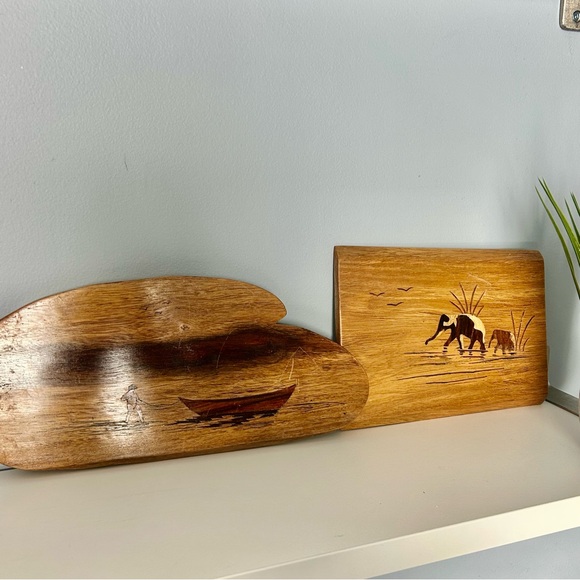 Vintage Hand-Carved Wood Inlay Wall Plaques
Mid-Century Decor Set of 2 - Picture 3 of 10